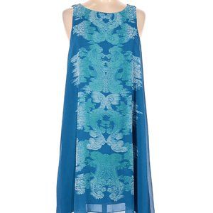 MAX STUDIO || Chiffon teal blue dress with print